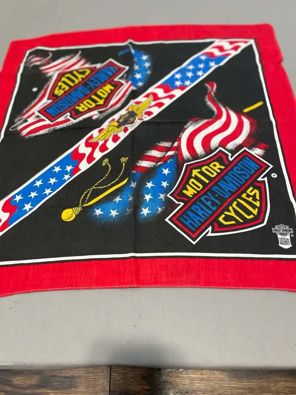 Vintage Harley Davidson American Flag Bar & Shield Bandana Made in USA